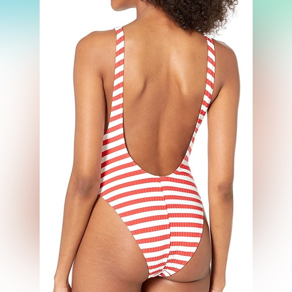 ROXY Hello July one piece red white stripes swimsuit high cut cheeky bottom NWT - Picture 5 of 9